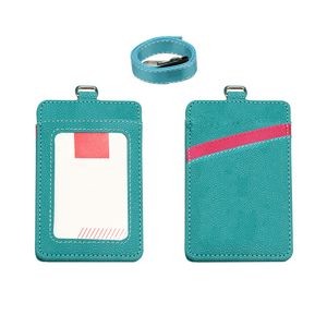 Lanyard Dual Colored 3 Pockets PU Leather Card Holder 13