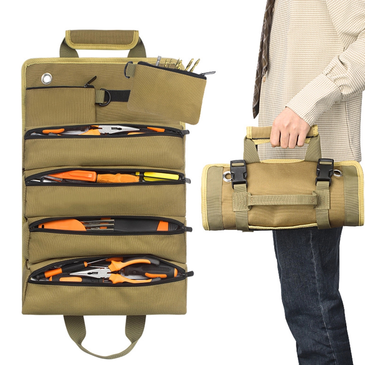 Heavy Duty Roll Up Tool Bag Organizer with 6 Tool Pouches 4