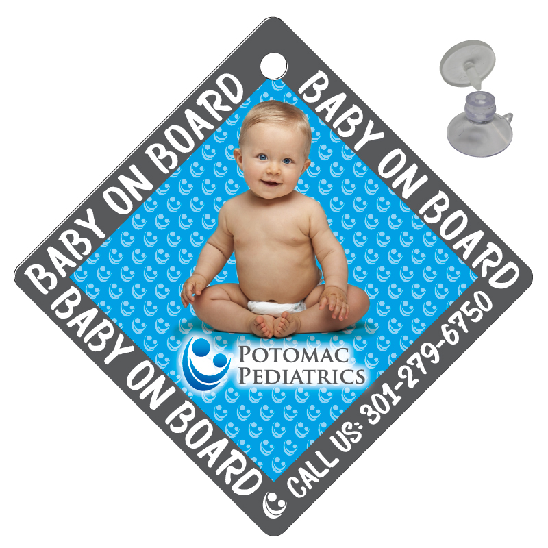 Baby on Board Sign .040 White Styrene (5"x5") with Suction Cup, Full Colour Digital Imprint 2