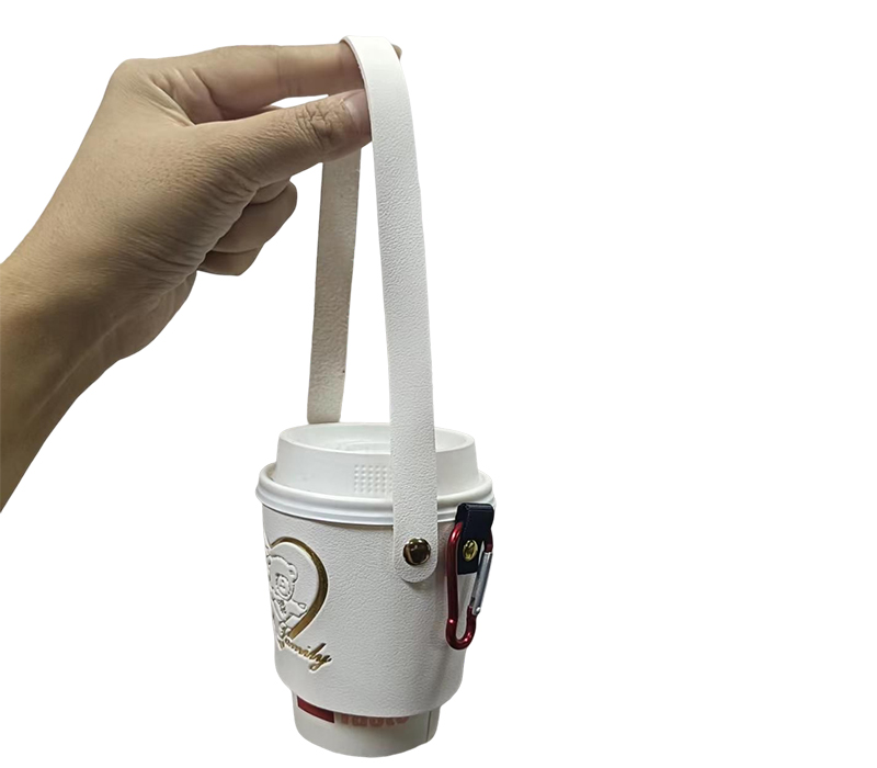 PU Leather Beverage Holder with Carabiner and Button 7