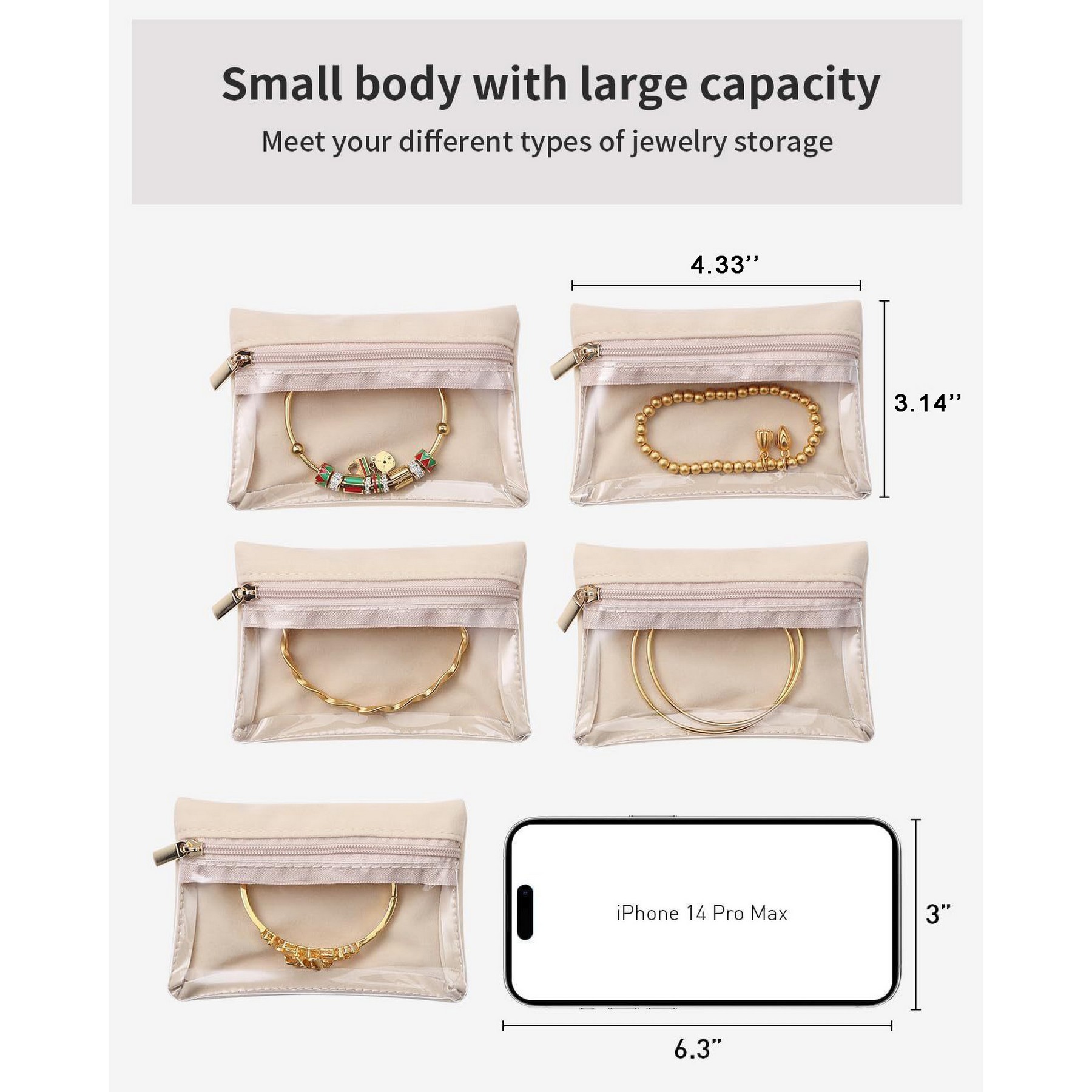 Clear Velvet Zipper Pockets Jewelry Storage Bag 2