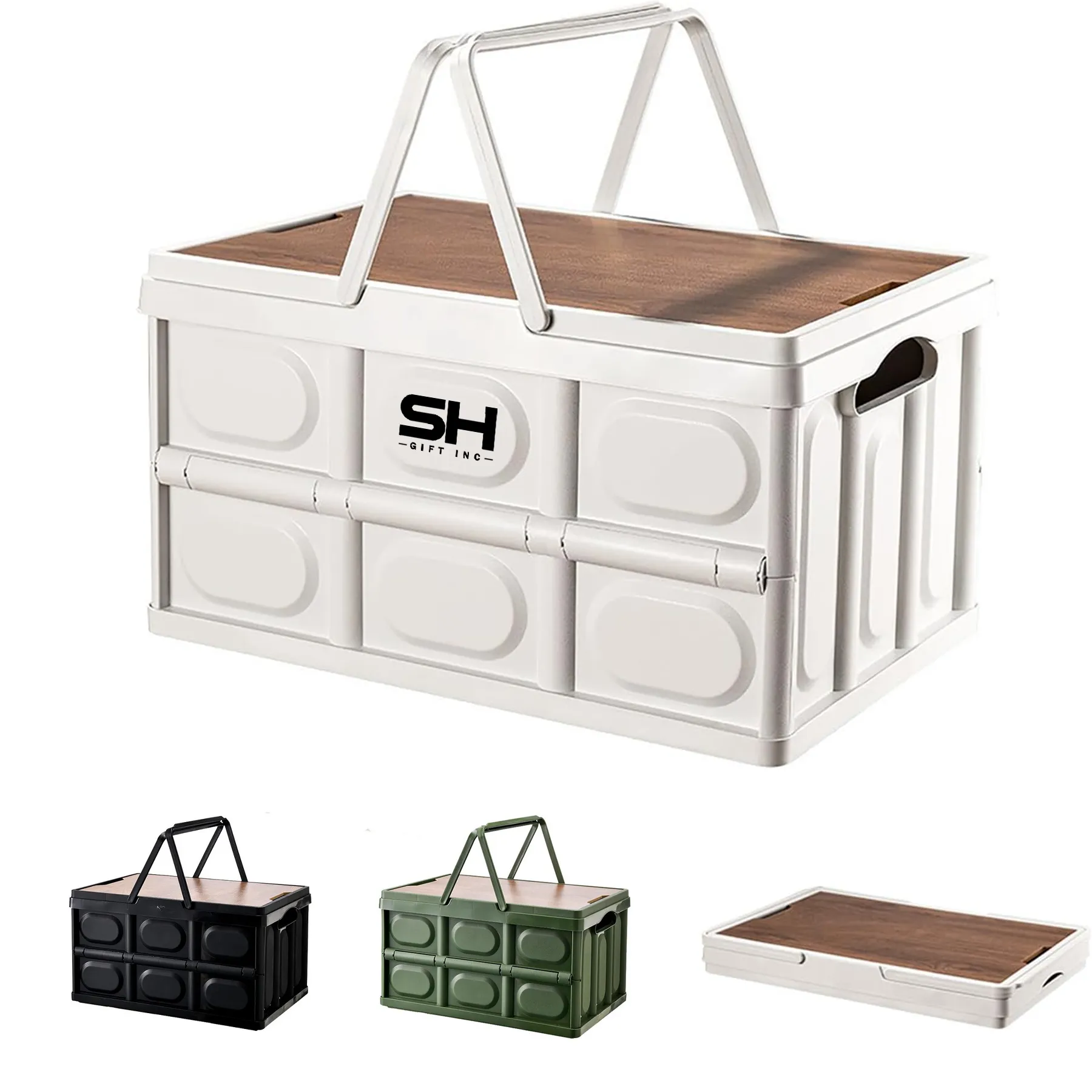 Collapsible Storage Bin With Wood Lids 6