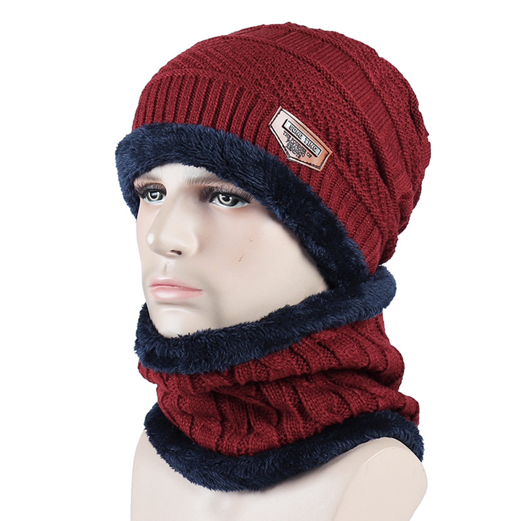 Artificial Wool Winter Beanie Hat Scarf Set 2