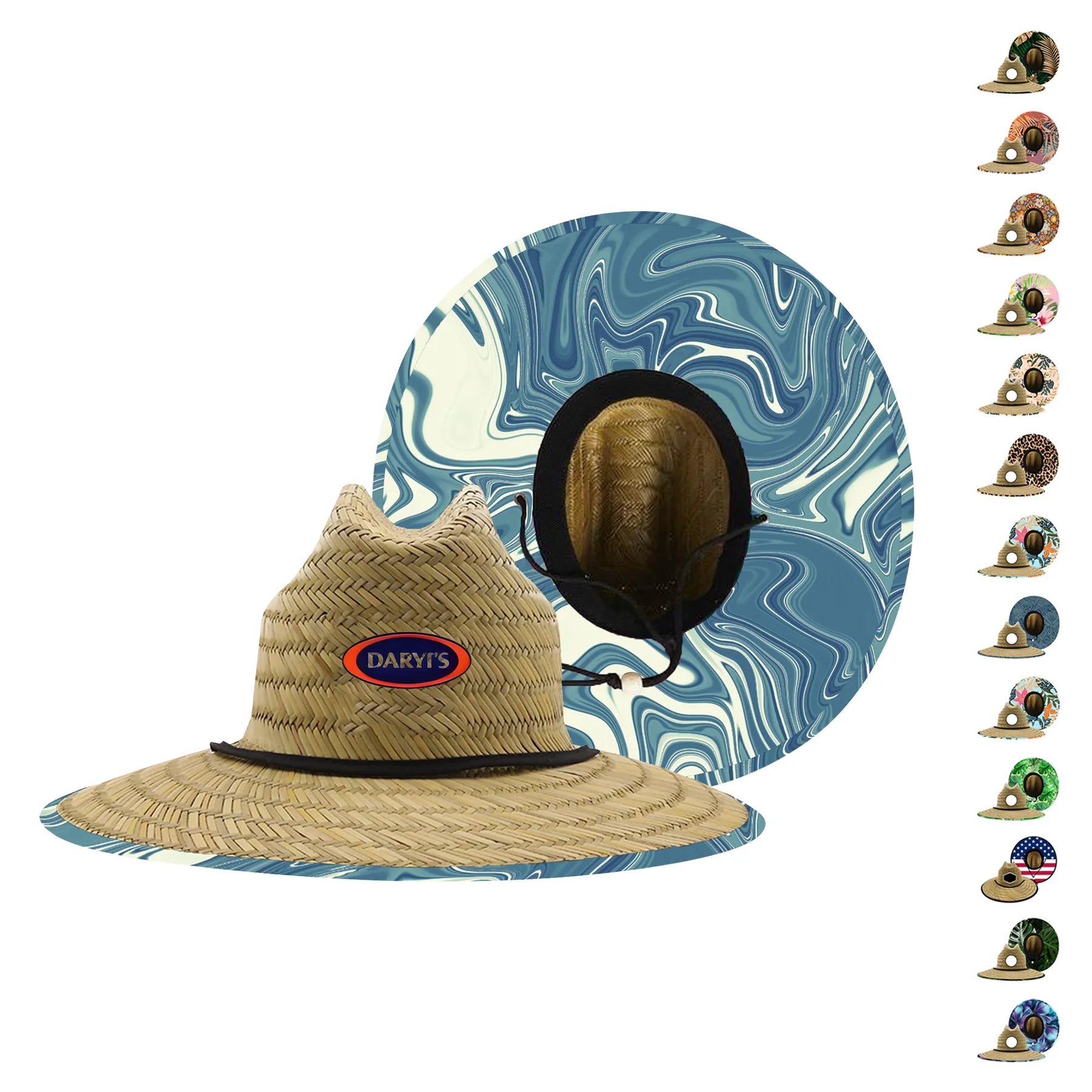 Lifeguard Straw Hat w/ Full Color Underbrim & Patch 12