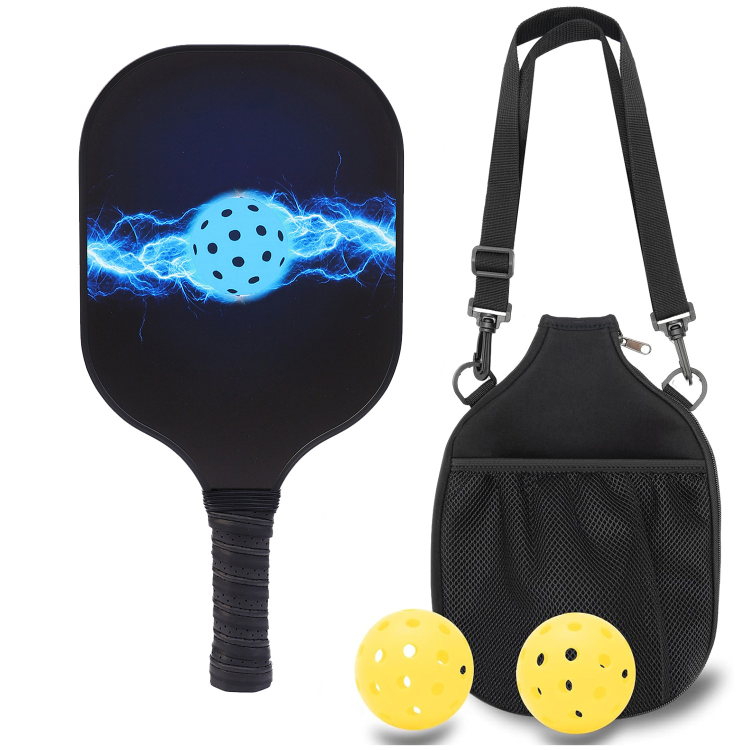Wooden Pickleball Racket Paddle & Ball Set w/ Shoulder Bag 9