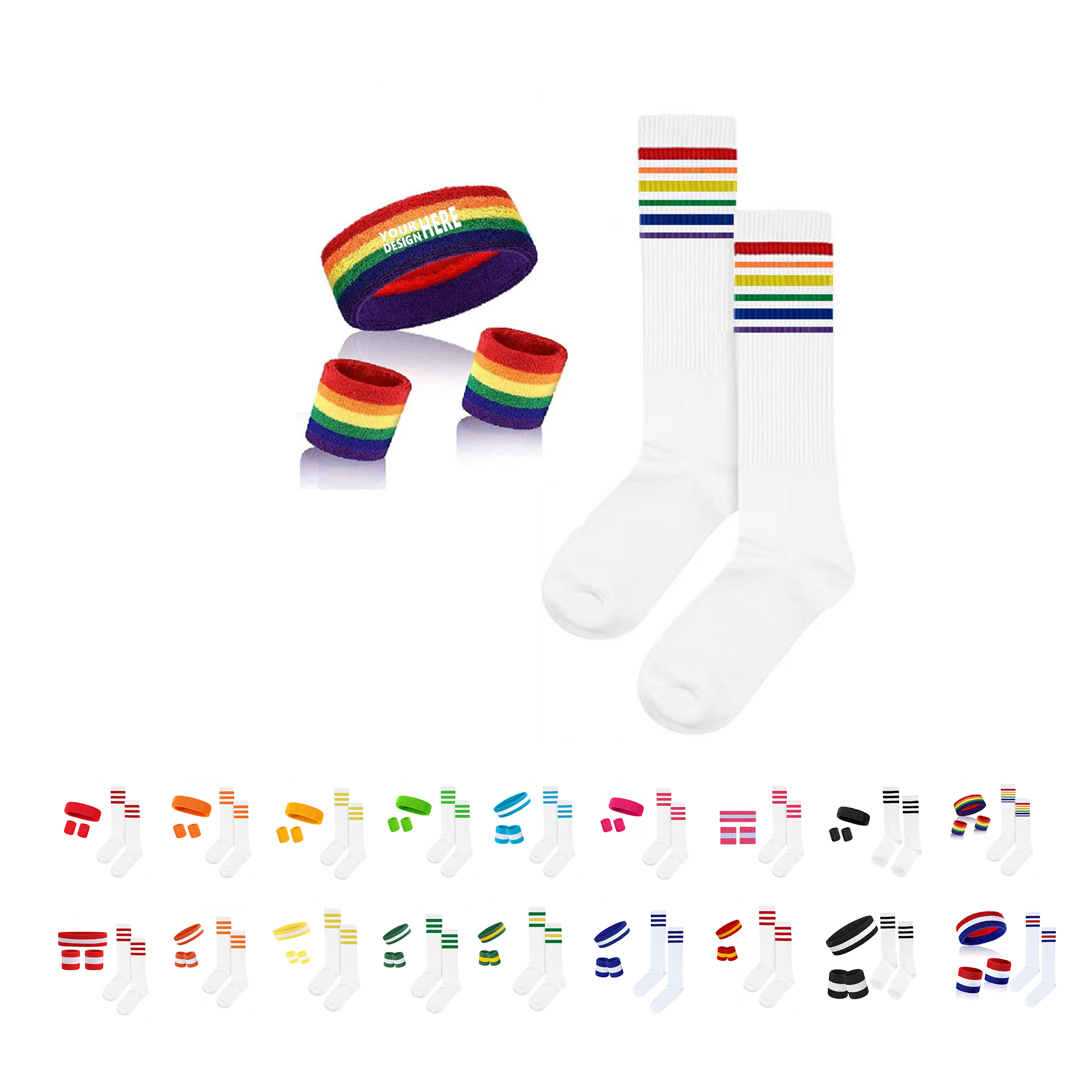 Rainbow Athletic Headband and Wristbands with Socks 2