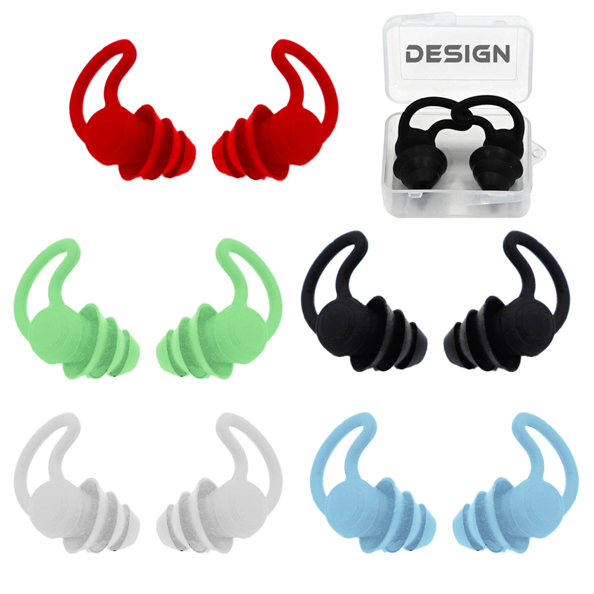 MOQ200 Waterproof Noise Cancelling Earplugs and Clear Clip Case 2