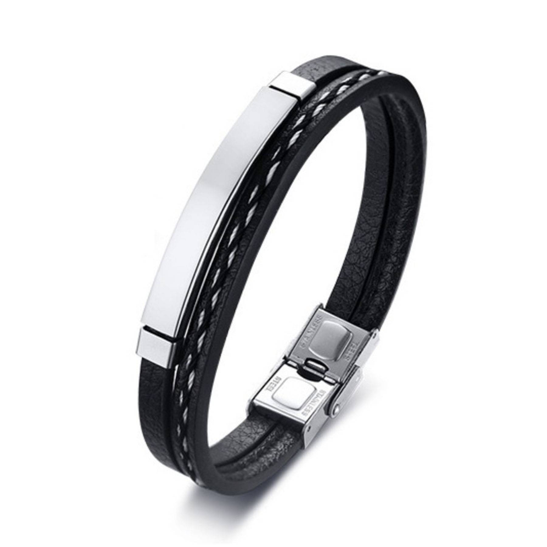 Stainless Steel Curved PU Leather Woven Bracelet 5