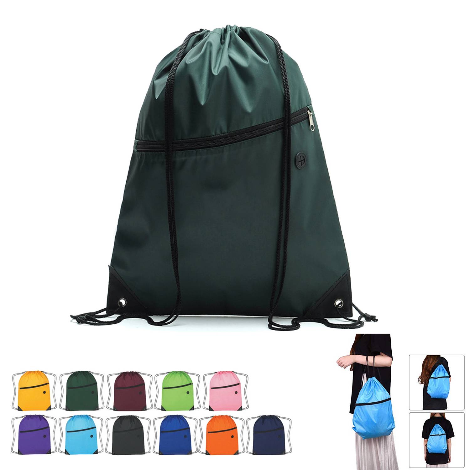 Drawstring Backpack With Zipper Pocket 8
