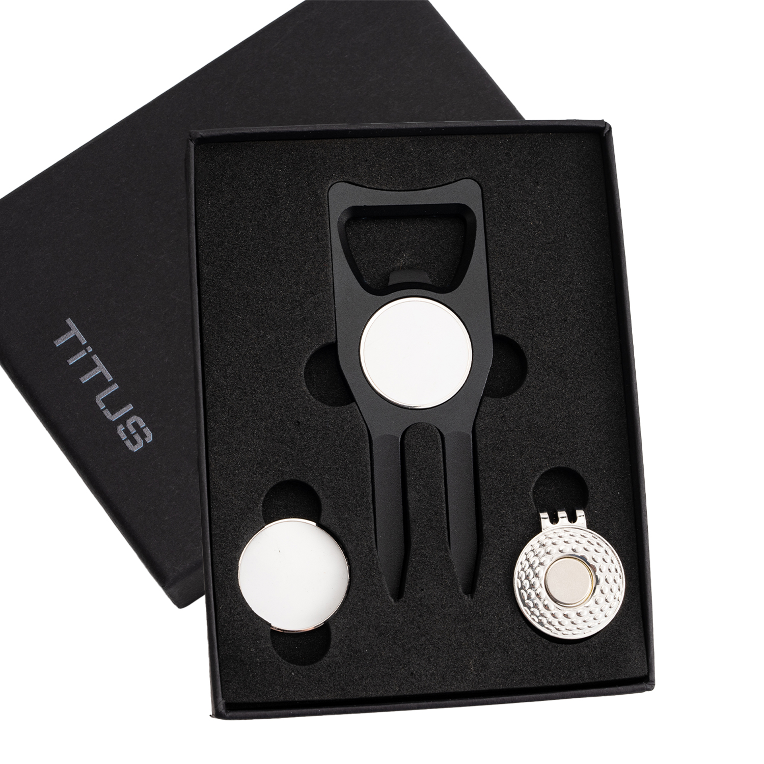TiTUS® Golf Tool Set - Aluminium Divot Tool, Ball Marker & Cap Clip 3