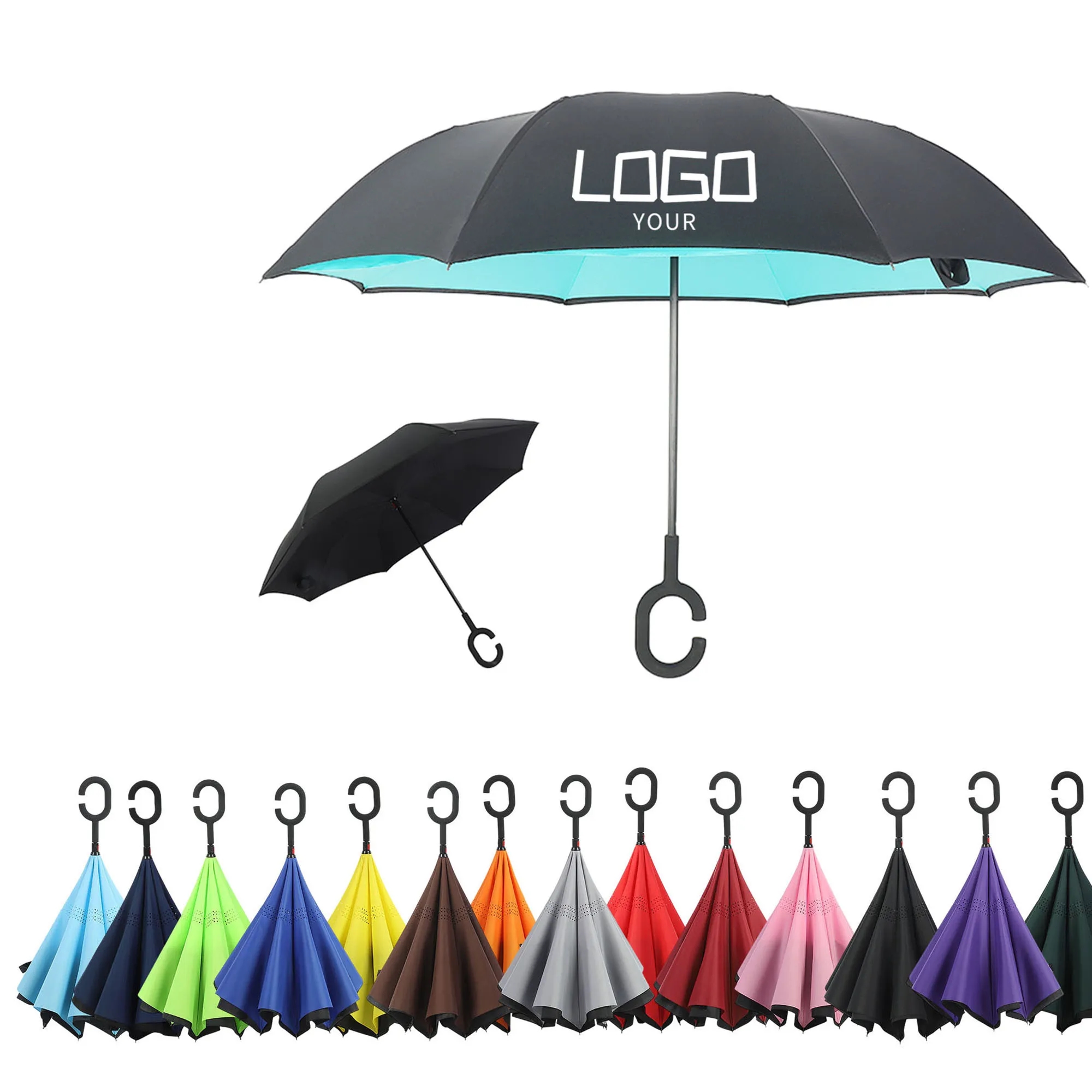 Portable Inverted Reverse Umbrella with C-Shaped Handle