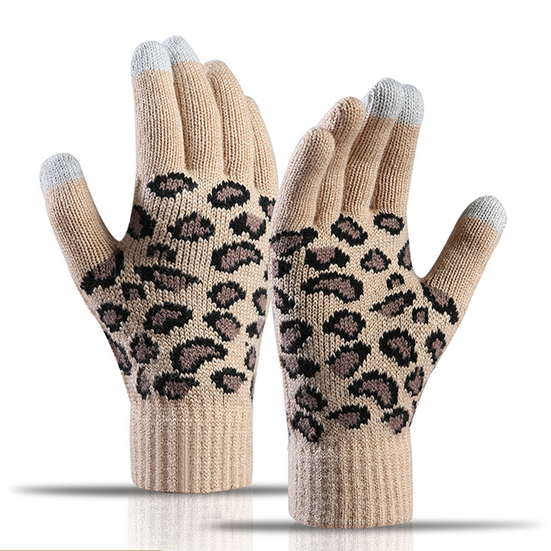 Leopard Jacquard Knit Gloves 3