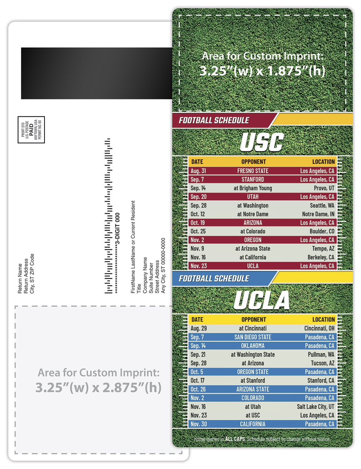 Football Schedule Laminated Card/Postcard with Magnet Strip 3.5x8.5 - 14 pt. 2