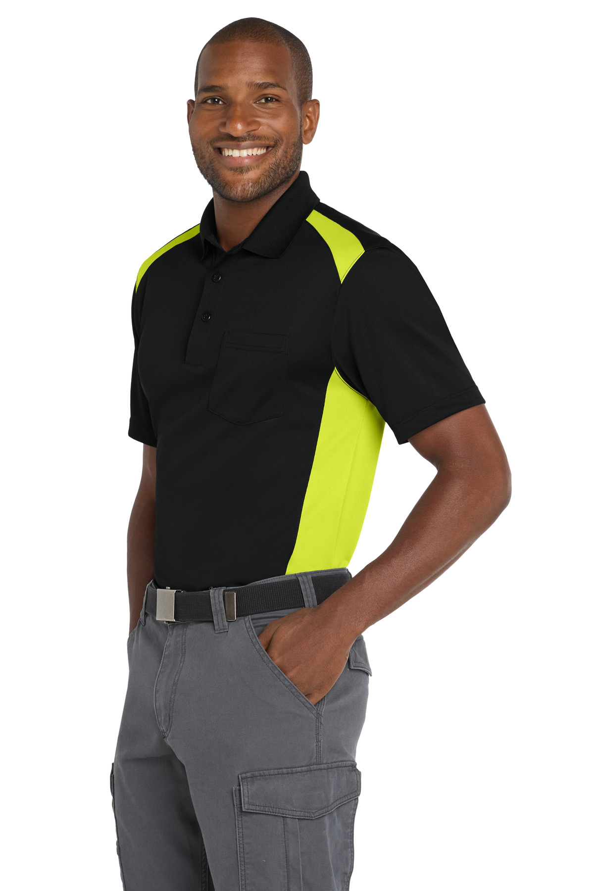 CornerStone Select Snag-Proof Two Way Colorblock Pocket Polo. CS416 14