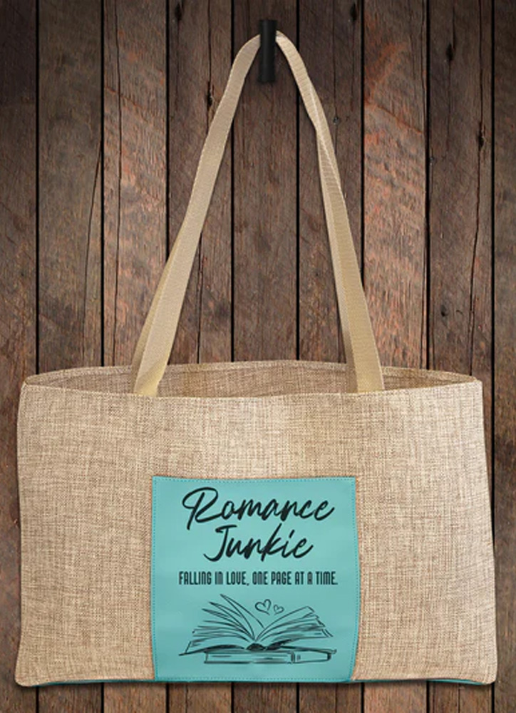 Laserable Teal Leatherette Burlap Gusset Bag 1