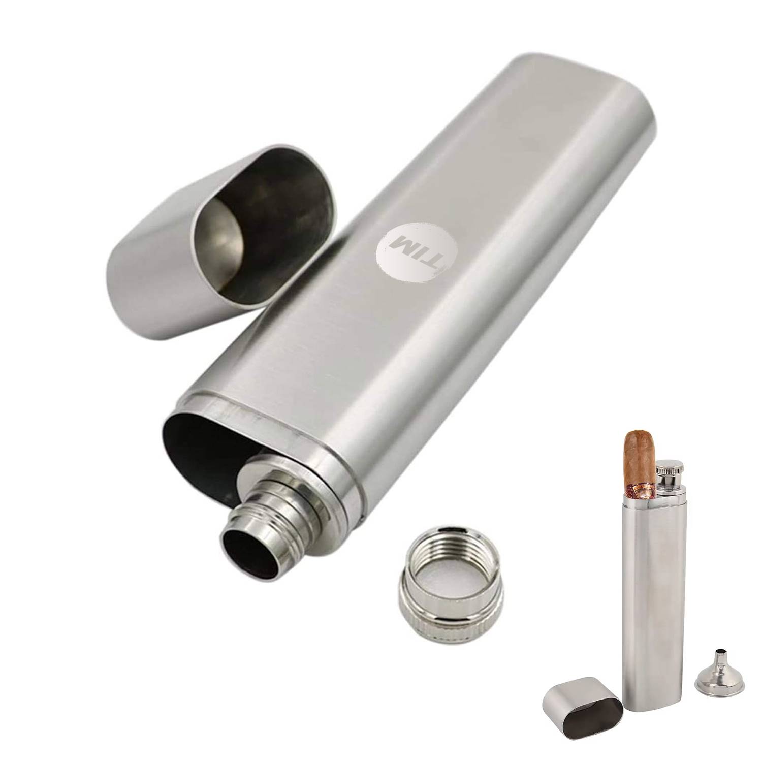 Stainless steel wine flask with cigar tube 8