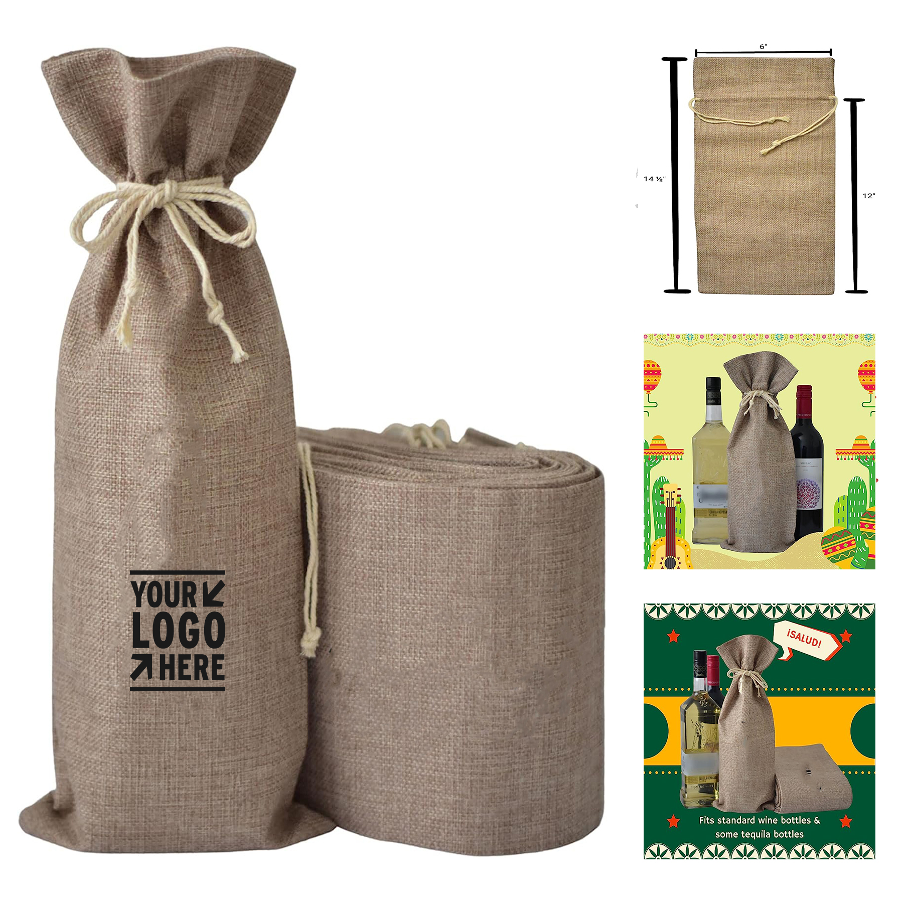 14 1/2 x 6 Inches Jute Burlap Wine Bag
