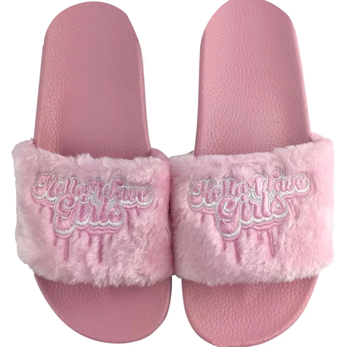 PVC Slides with Plush Embroidered Strap 2
