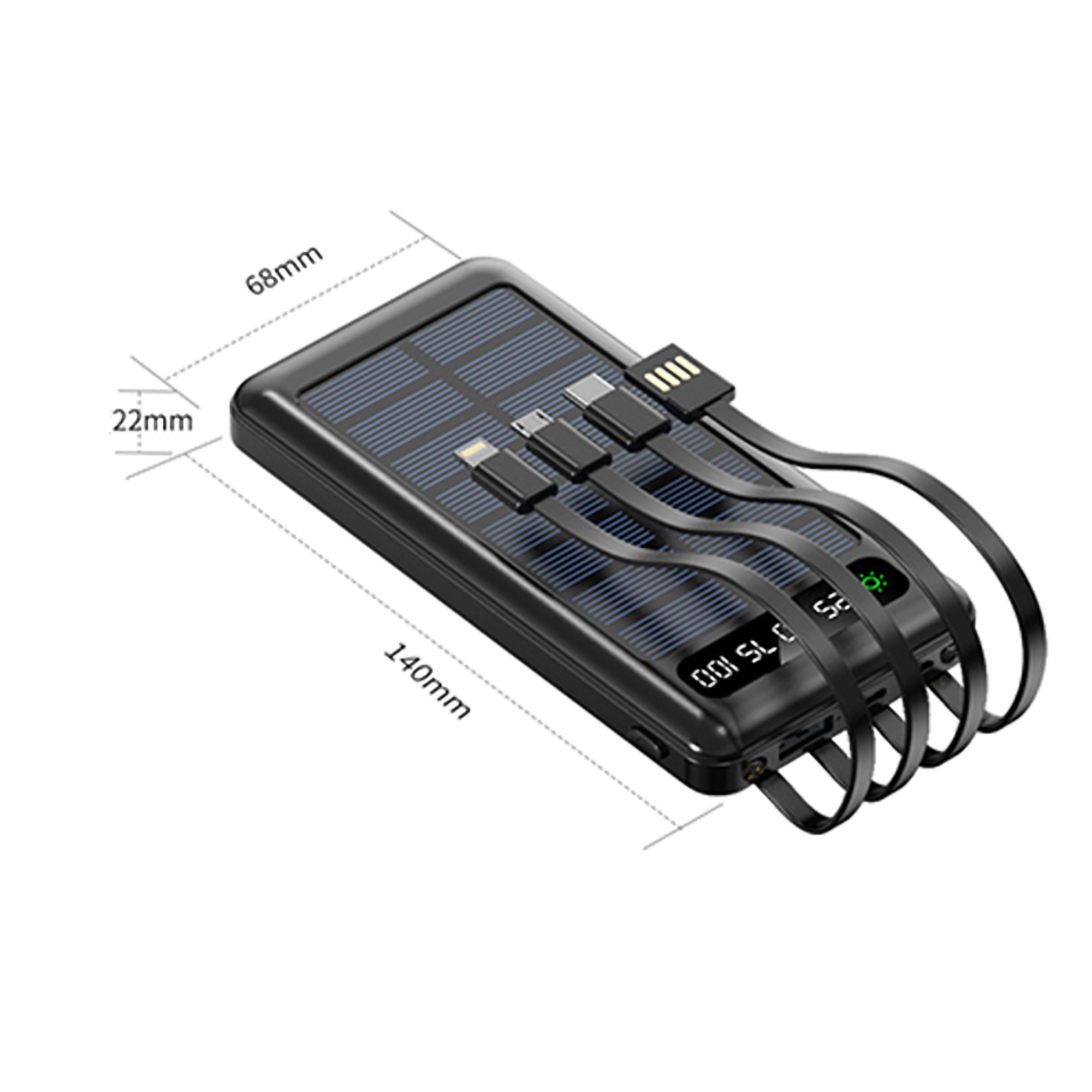Portable 10000mAh Solar Power Bank w/Cable 3