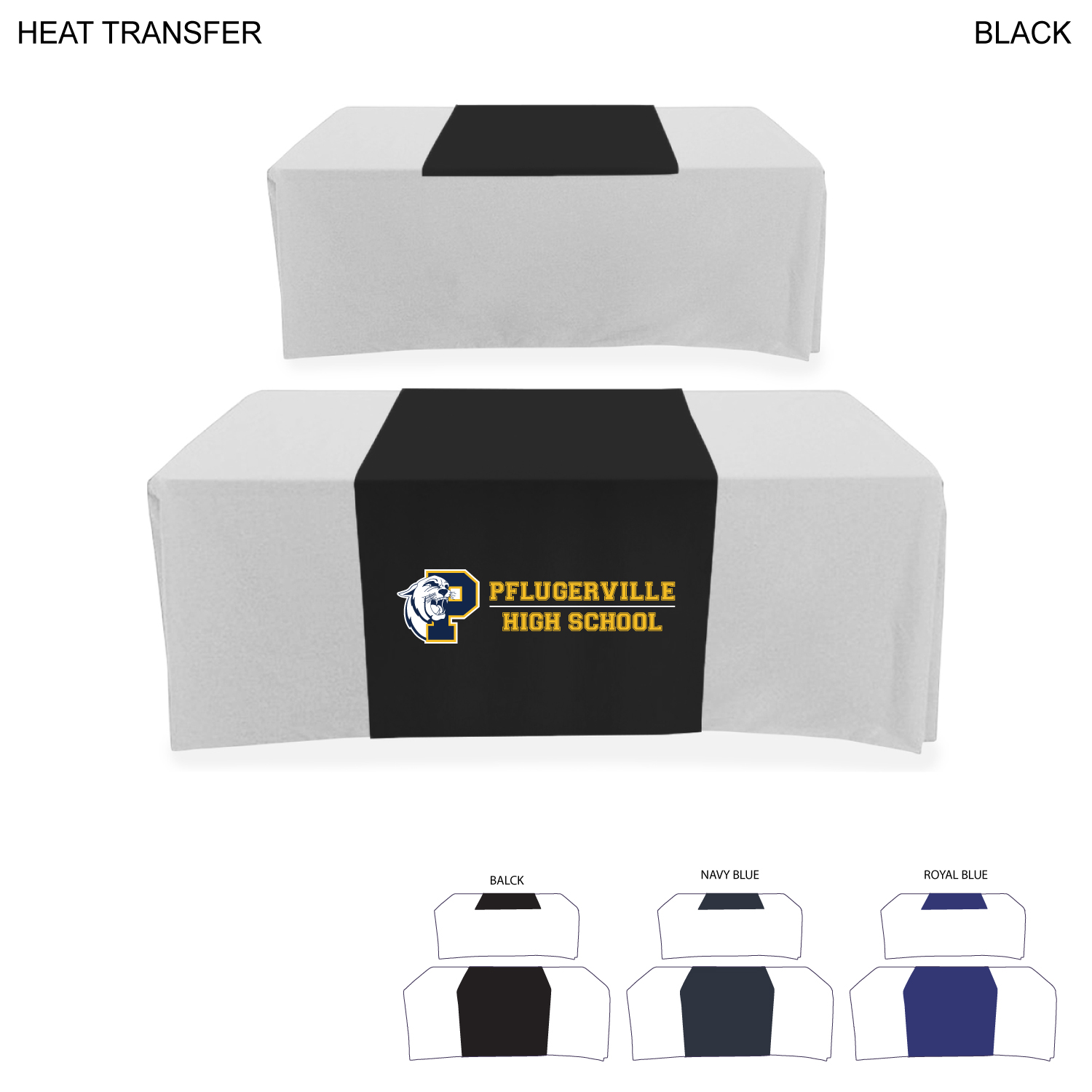 Polycotton Twill Table Runner, 30x60, Covers Front and Top of the table, Heat Transfer logo 3