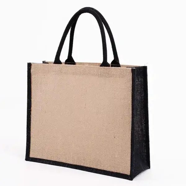 Two Tone Gusset Jute Tote Bag 4