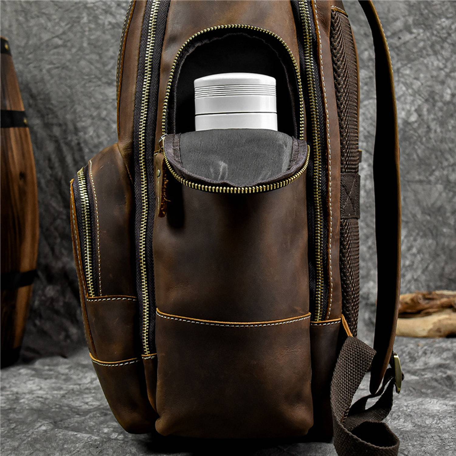 Large Capacity Leather Travel Retro Men's Backpack 4