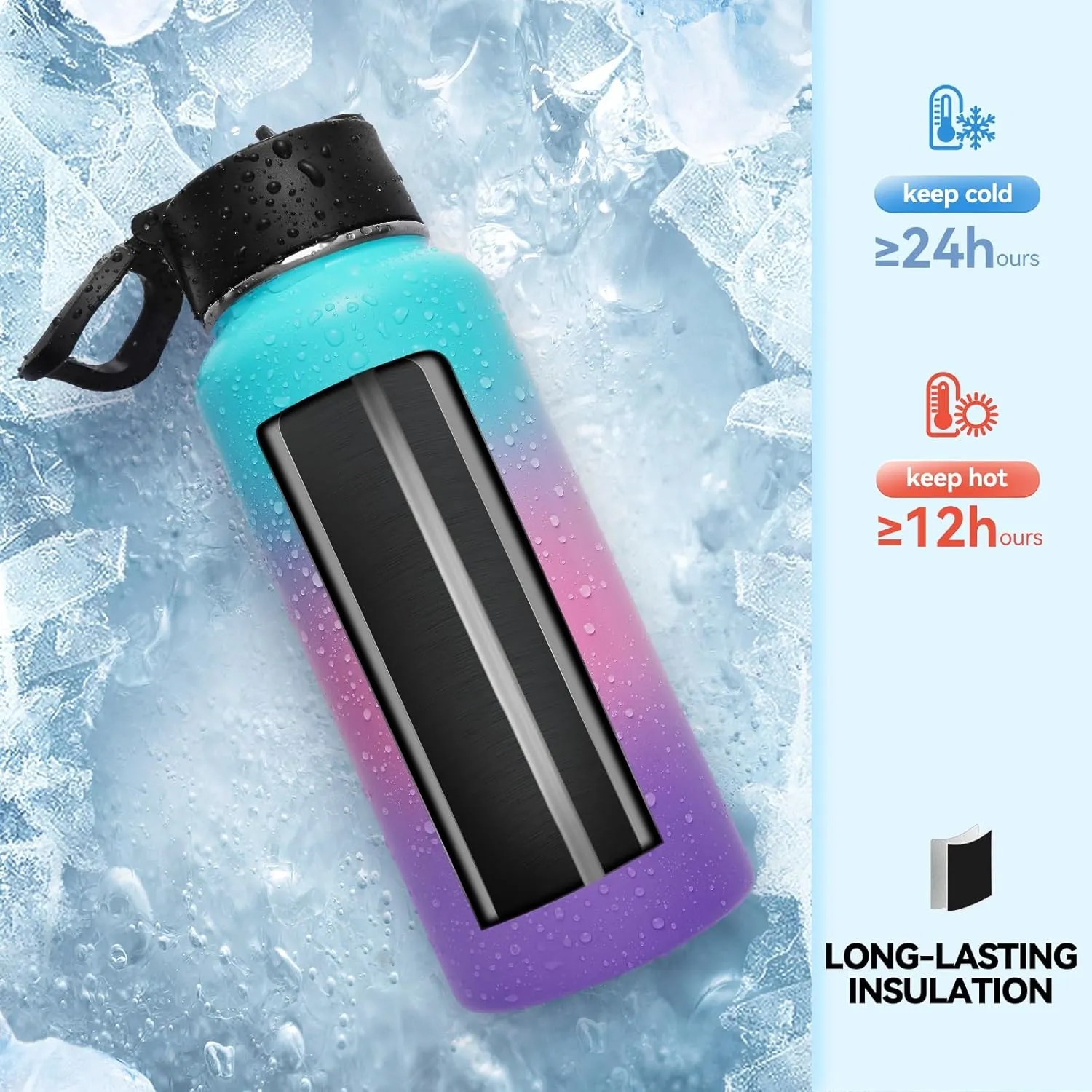 32oz Insulated Metal Water Bottle with Straw & Spout Lids, custom water bottle with logo imprint 2
