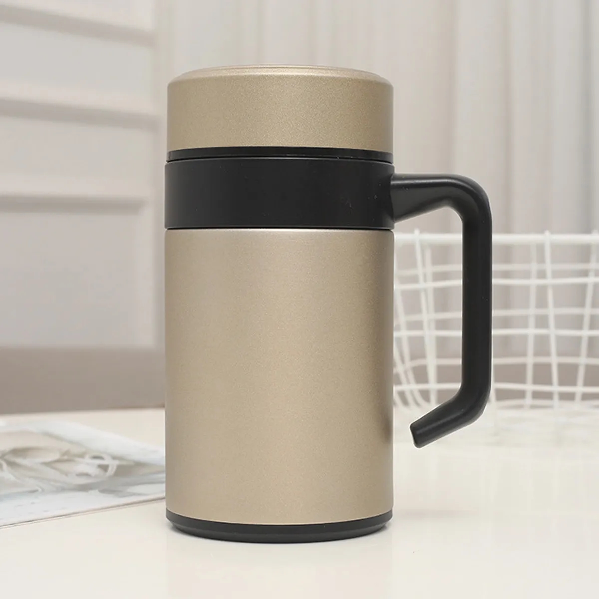 Business Office Vacuum Insulated Water Bottle Cup w/ Handle, custom water bottle with logo imprint 6