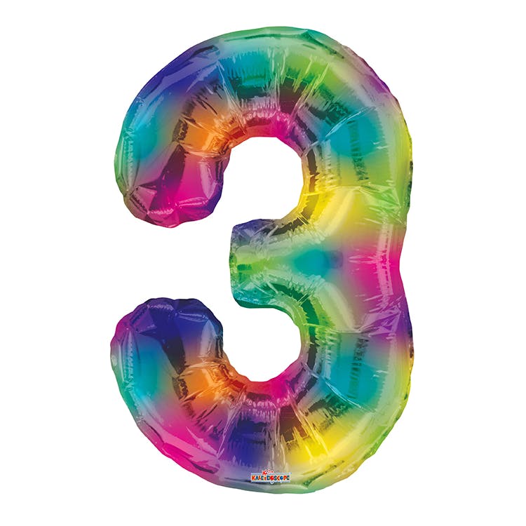 Mylar Number 3 Balloons - Rainbow 34" 2