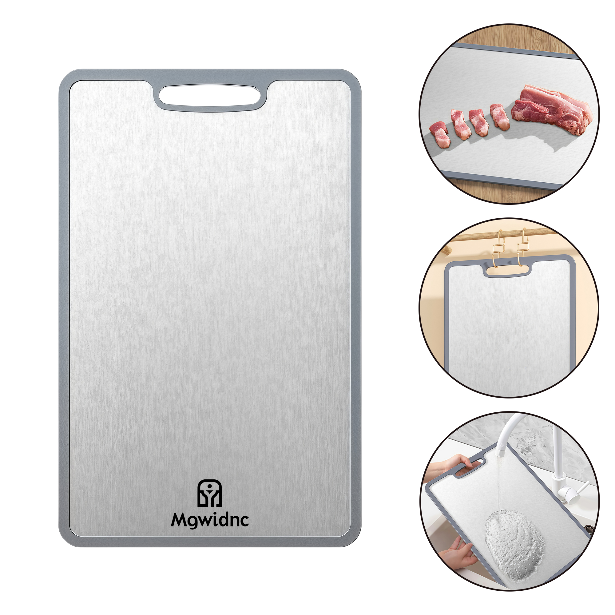 Medium TPR Edge Non-Slip 316 Stainless Steel Cutting Board with Antimicrobial Coating