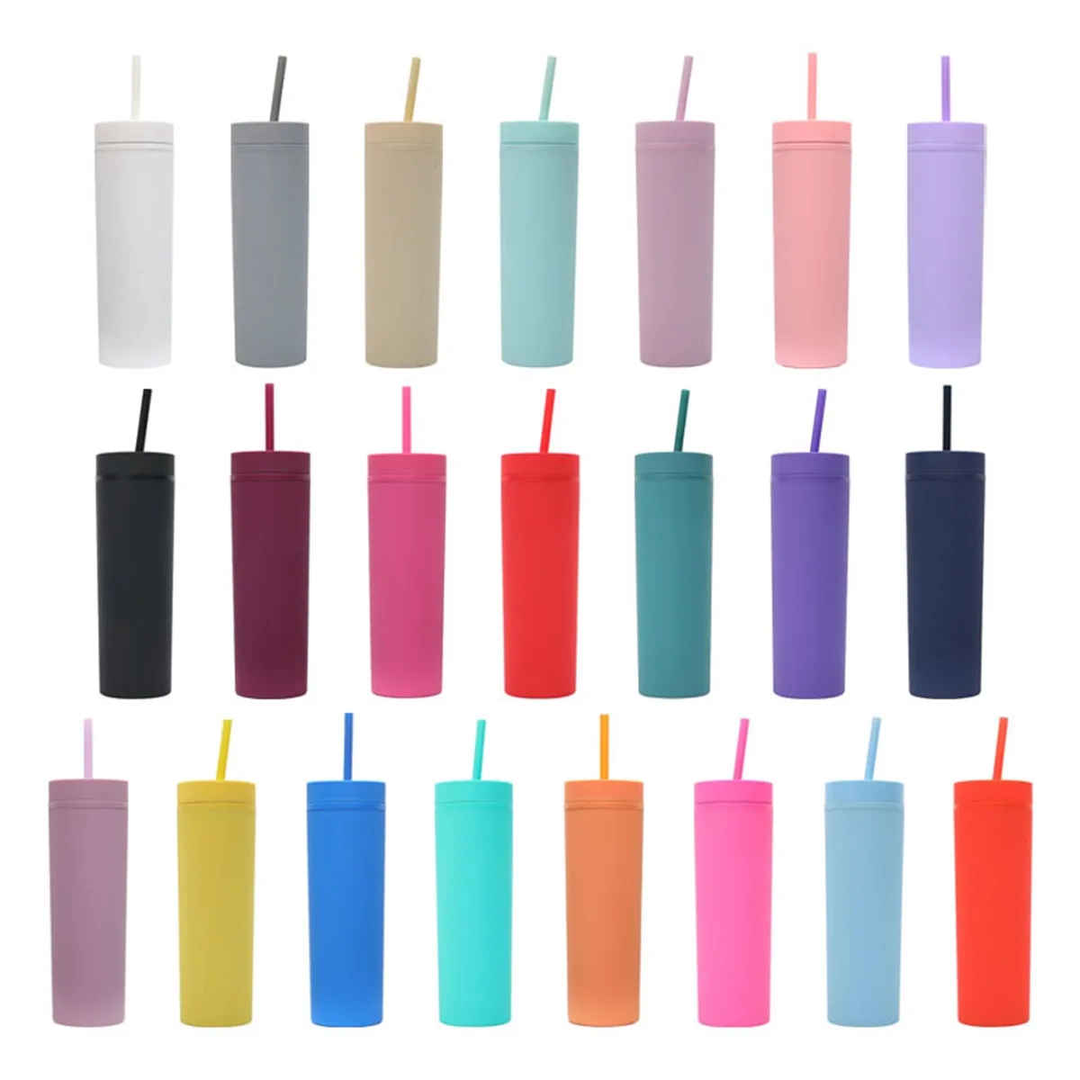 16oz Multicolor Skinny Tumblers with Lids and Straws 6