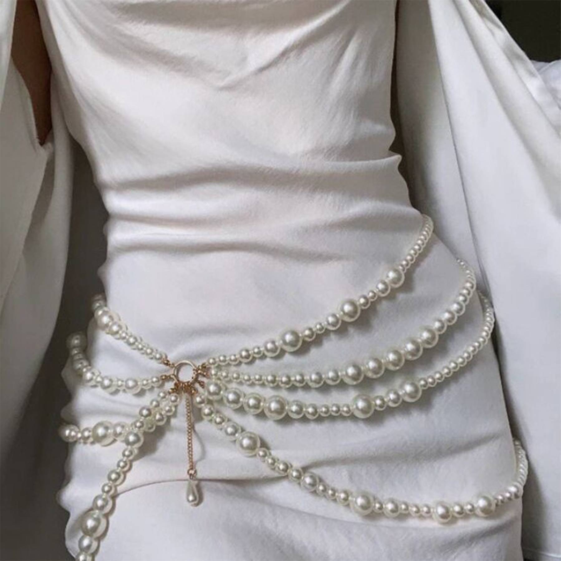 Alloy Multi-layered imitation pearl body chain 2