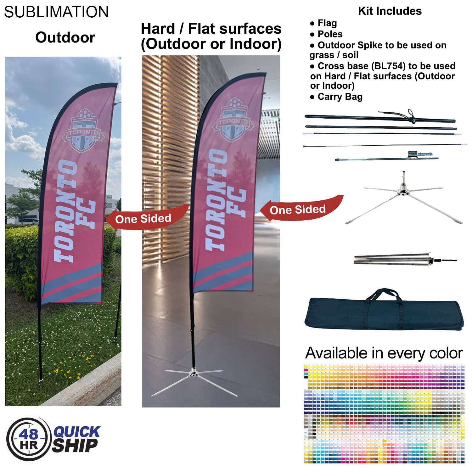 48hr Quick Ship - 8.5' X-Small Feather Flag Kit, Full Color Graphic 1 Side, Outdoor and Indoor bases 13