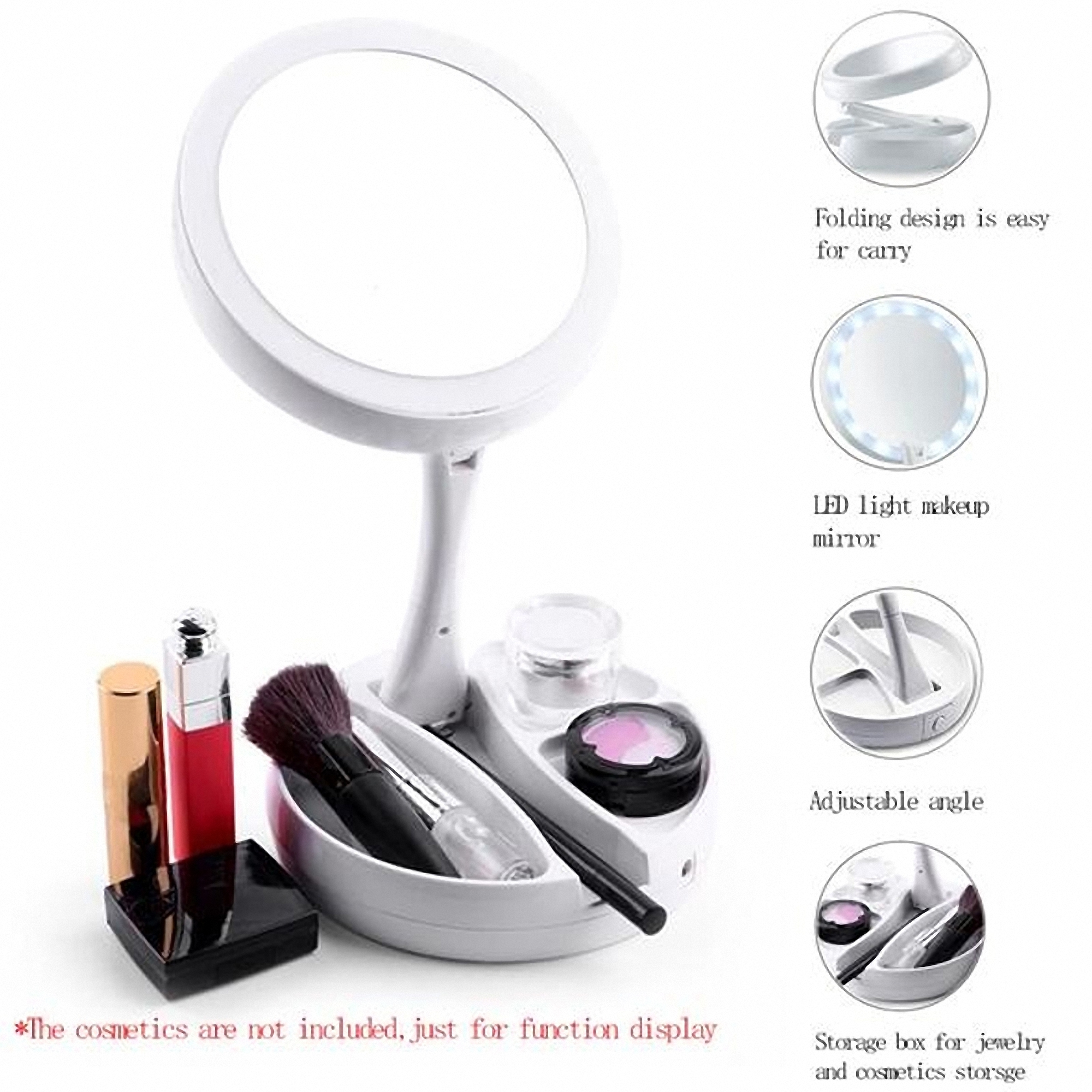 LED Lighted Foldable Double-Sided Mirror