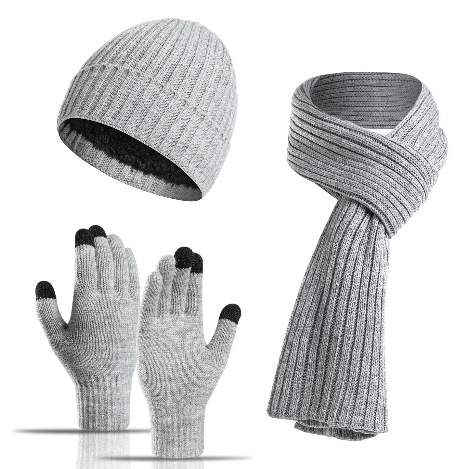 3 in 1 Winter Beanie Hat+ Scarf+Touch Screen Gloves 6