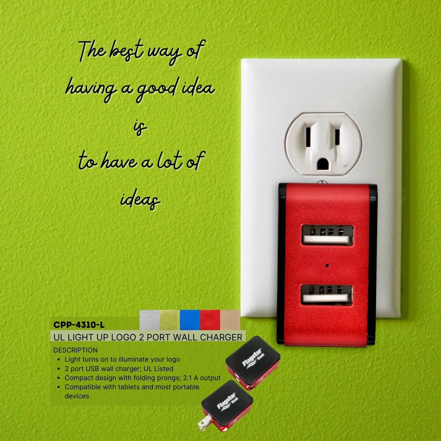 UL LIGHT UP LOGO 2 PORT WALL CHARGER 2
