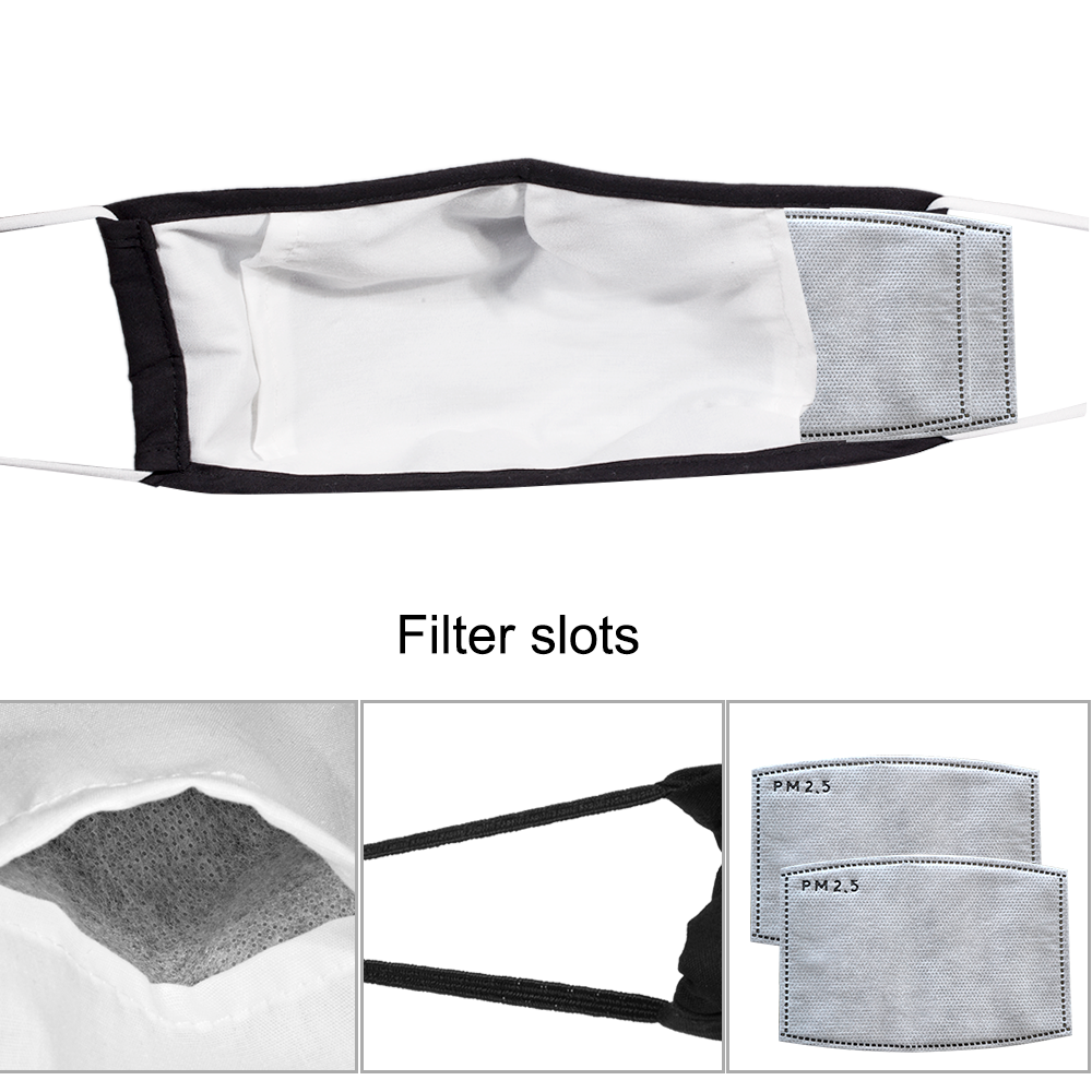 Reusable 2-layer Face Mask with adjustable elastic strap and filter slots