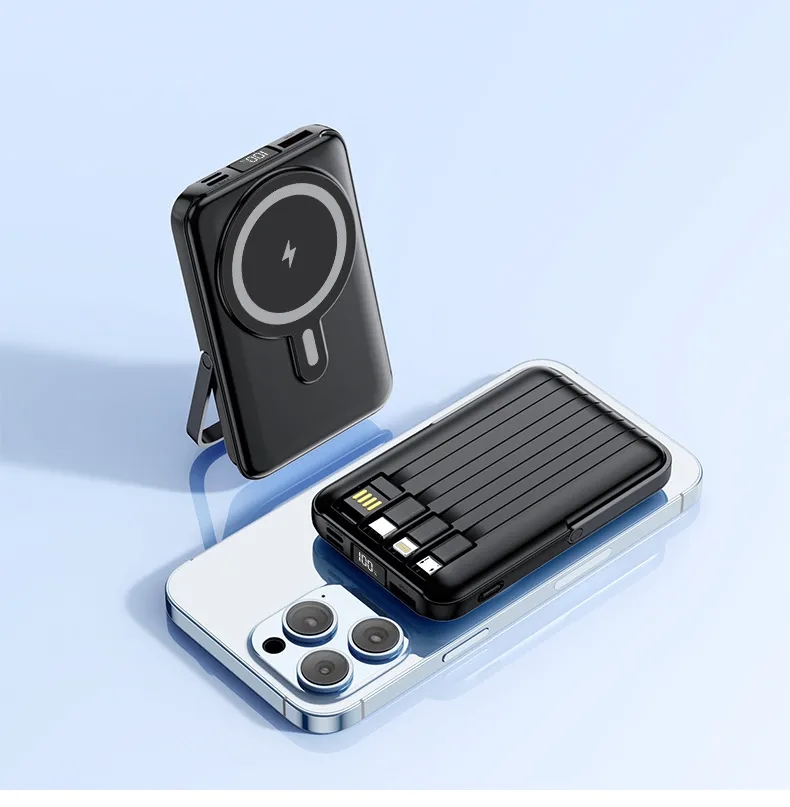 5000mAh Mag-Safe Battery Pack with Stand & Built-in Cables 1