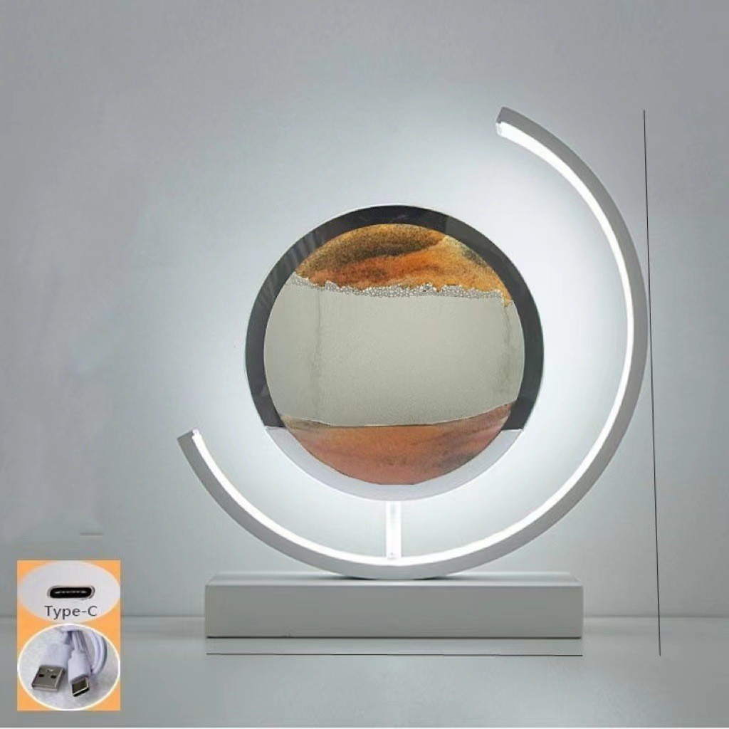 3D Hourglass Moving Sand Desk Lamp 3-Color Light 2