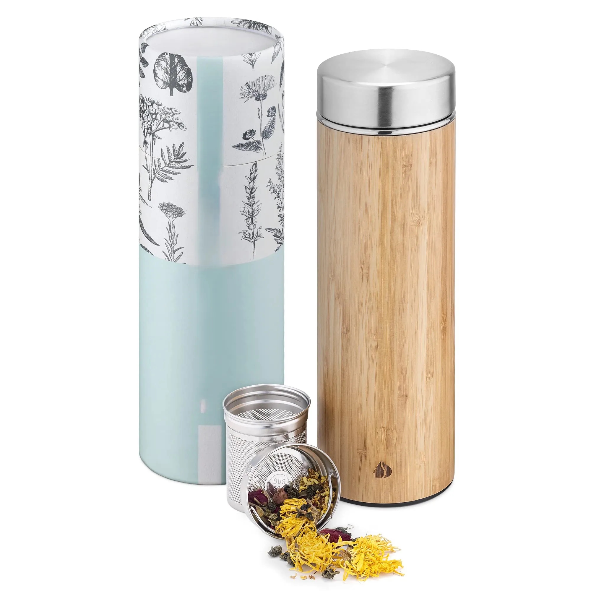 Bamboo Tea Infuser Bottle with Stainless Steel Strainer, custom water bottle with logo imprint 8