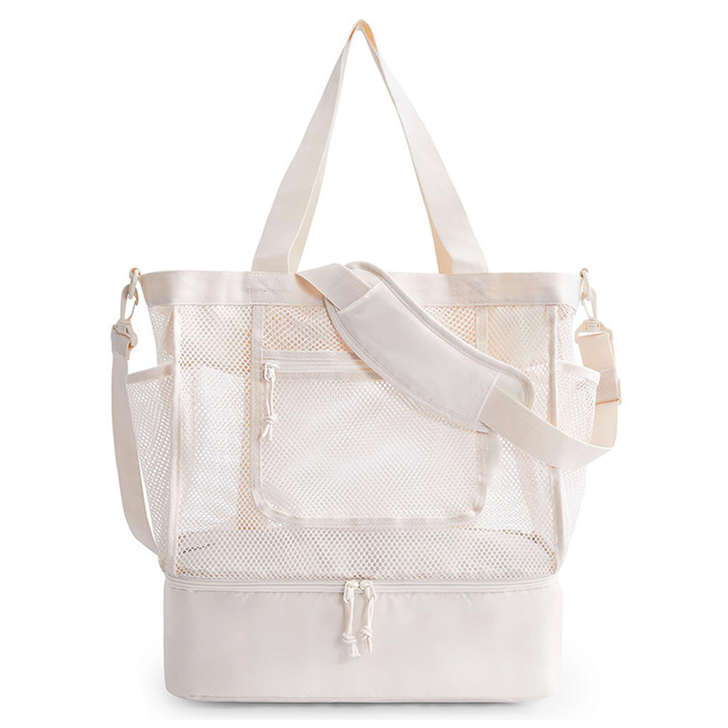 14L Cooler Compartment Nylon Mesh Beach Tote Bag 6