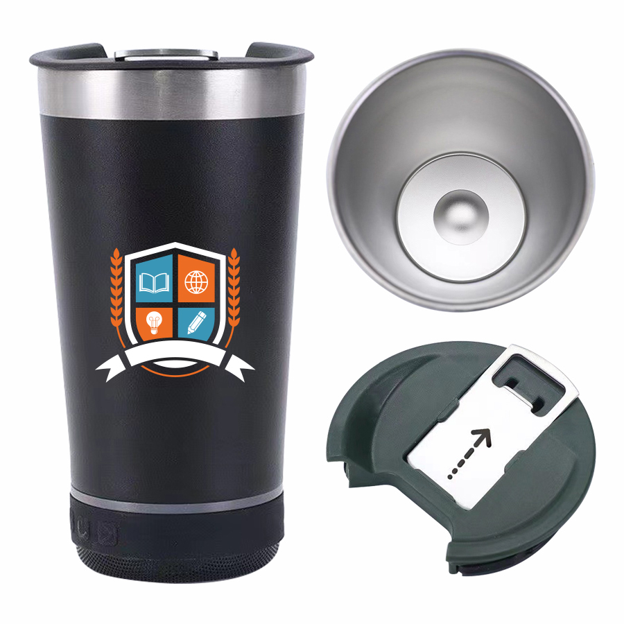 ArticFire 16oz Stainless Steel Tumbler with Wireless Bluetooth Speaker Base & Bottle Opener Cap 15