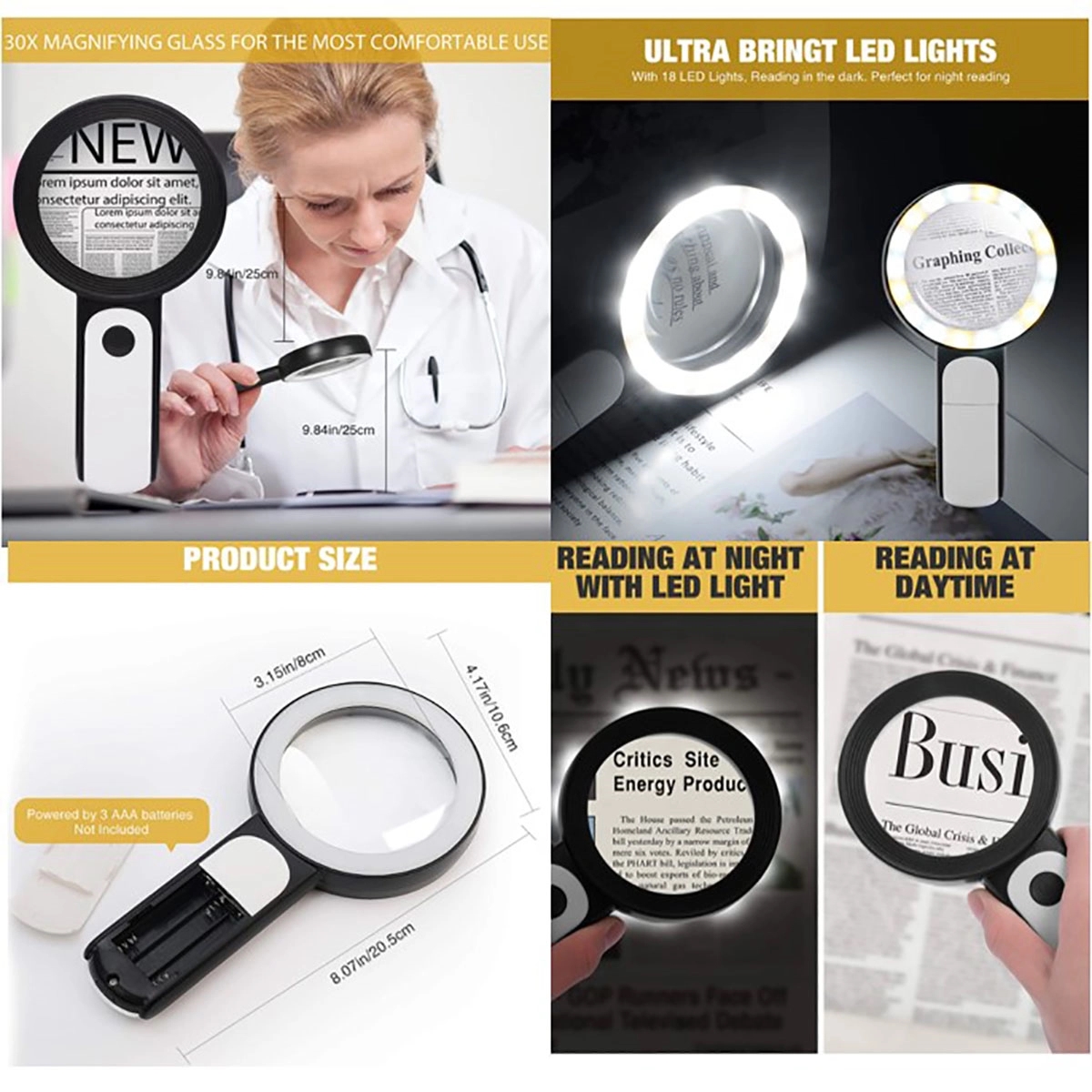 30X Handheld Magnifying Glass With Light 3