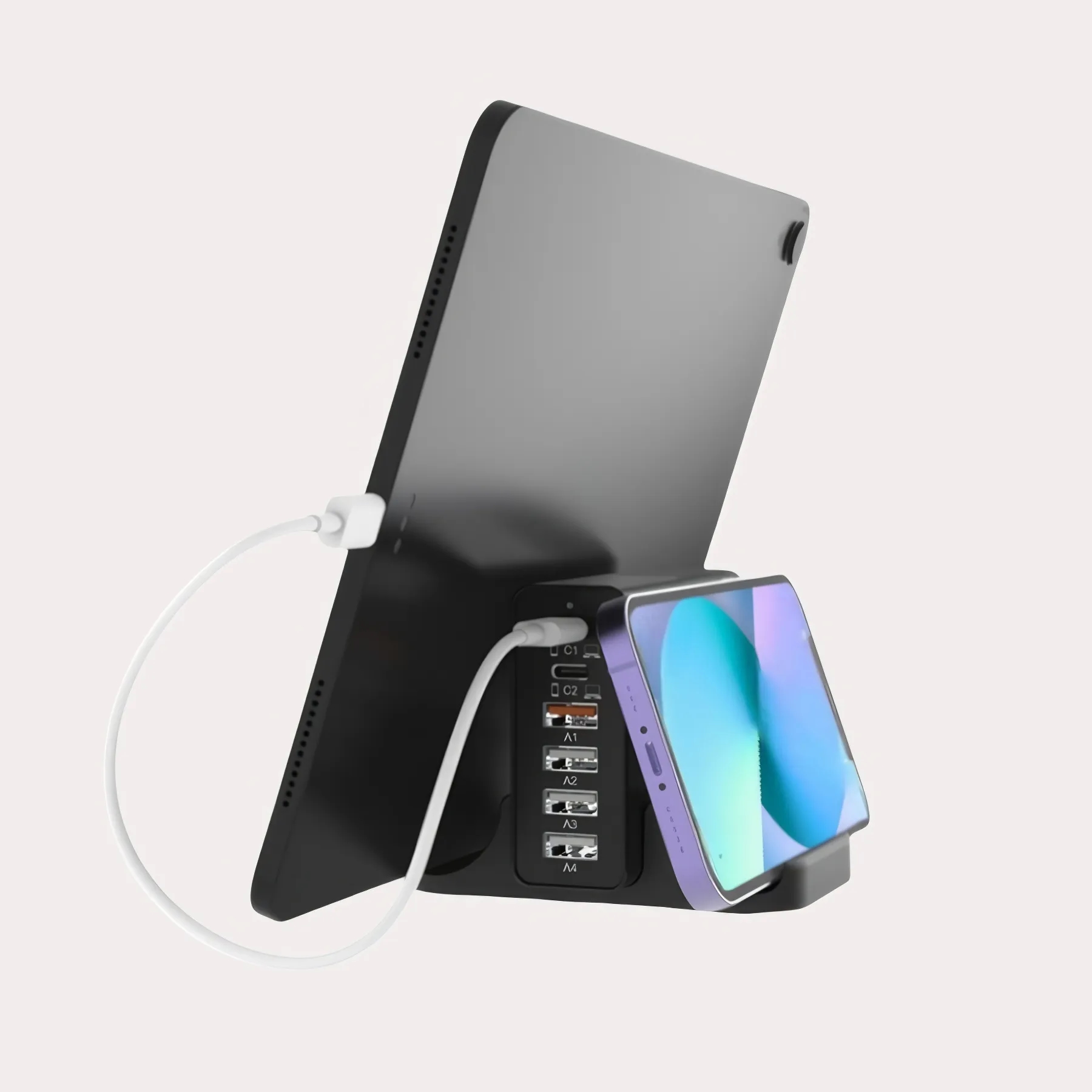 4-Port Travel Usb Charger Phone Stand 5