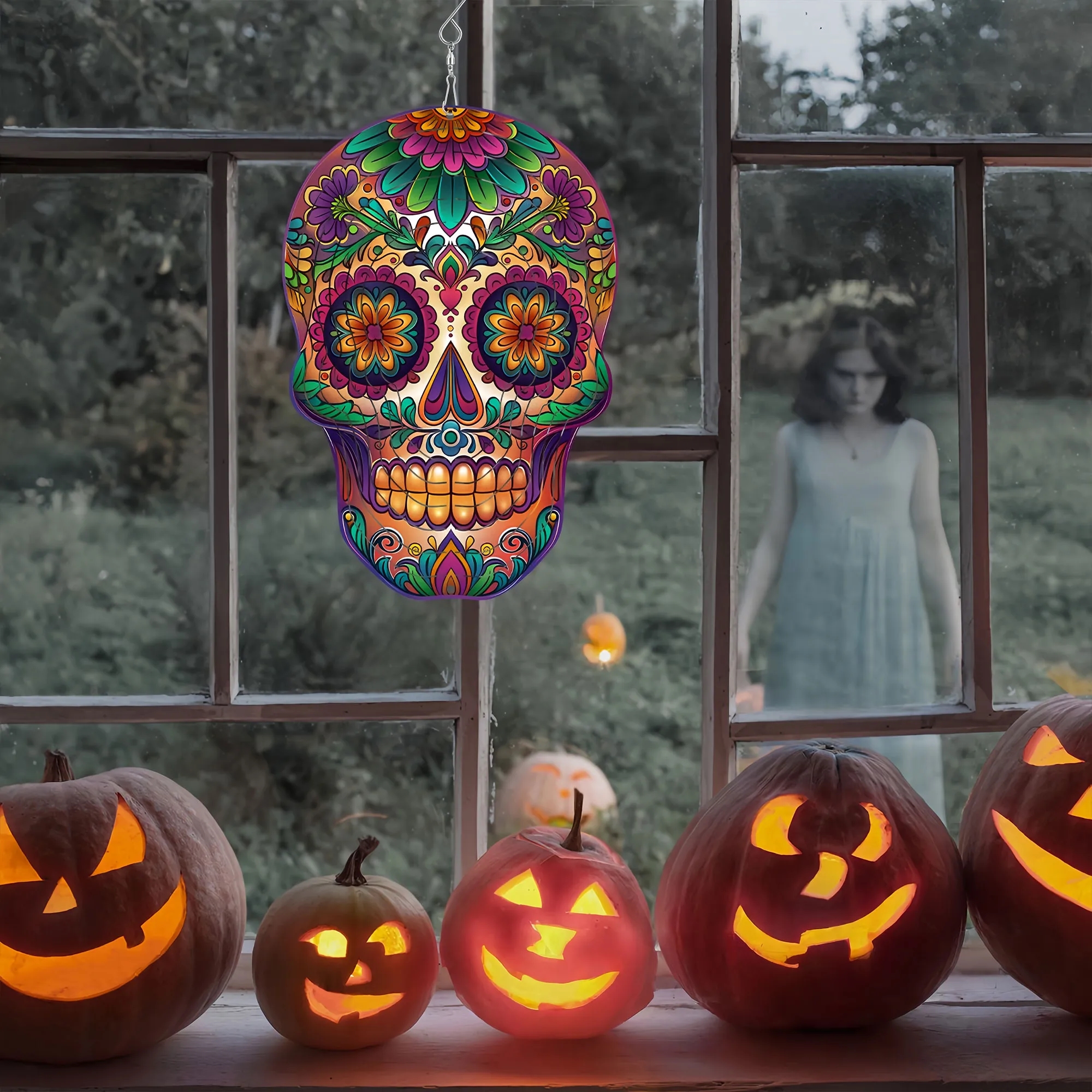 Vibrant 3D Skull Wind Spinner For Halloween Decor 10