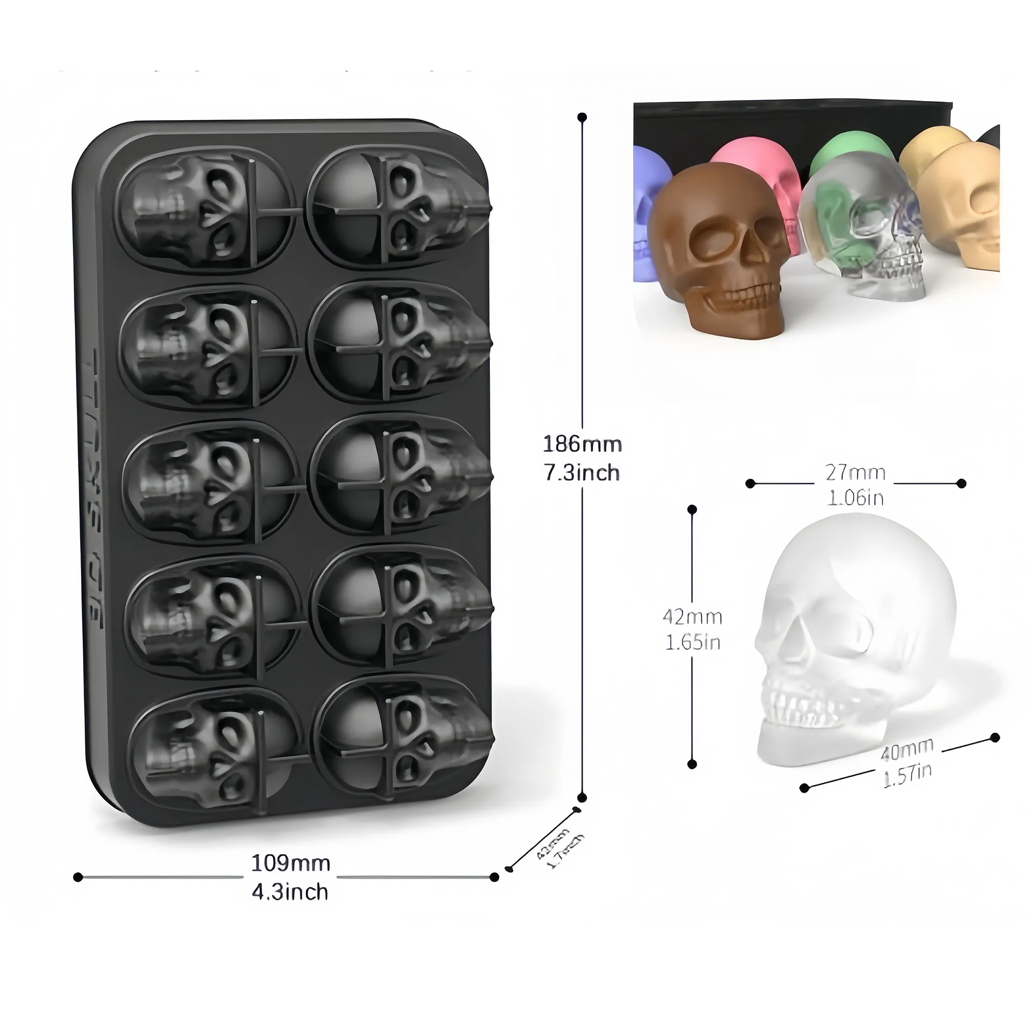 10-Cavity Skull Mold For Ice, Chocolate, Candles 2