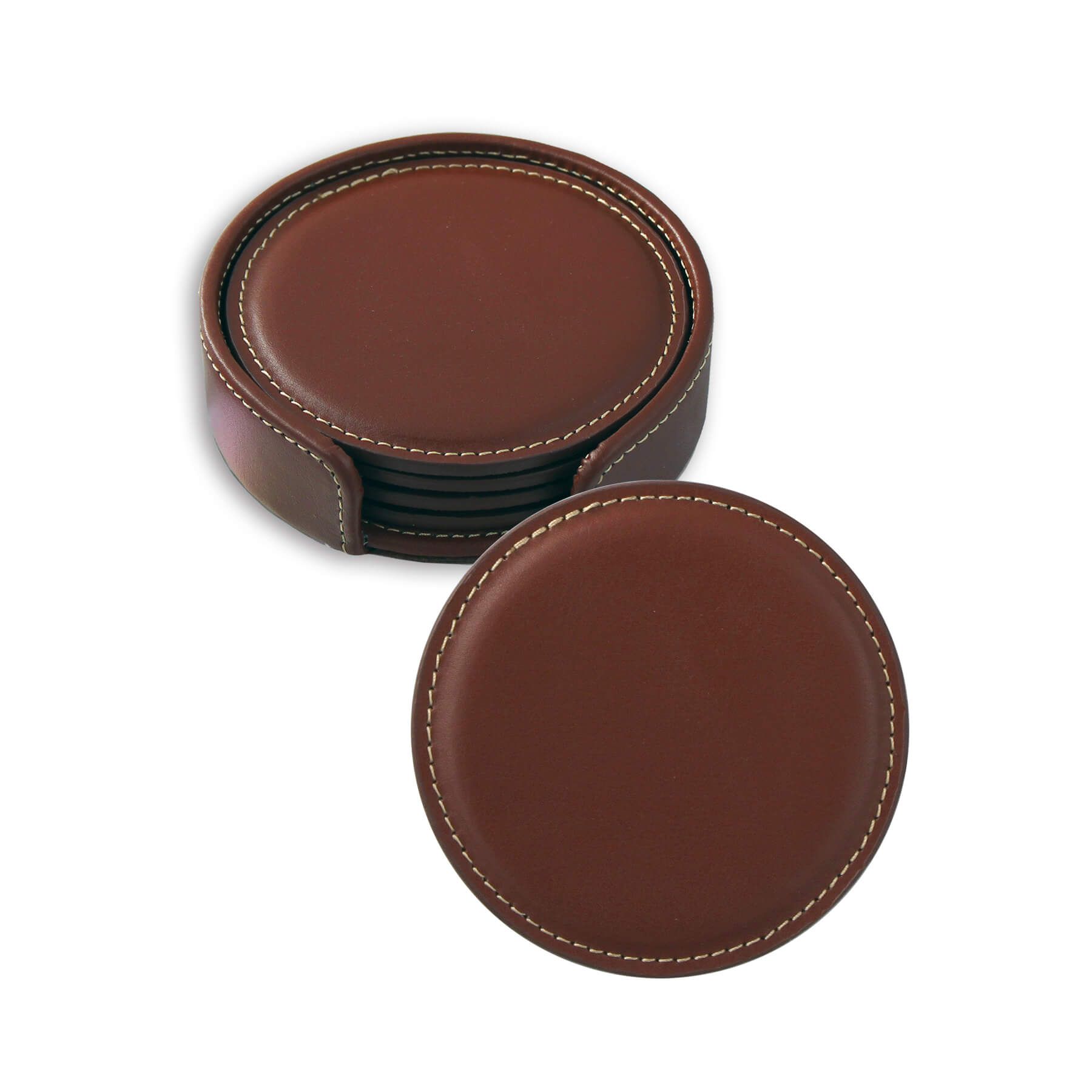 Vintage Leather Round Coaster Gift Set 5