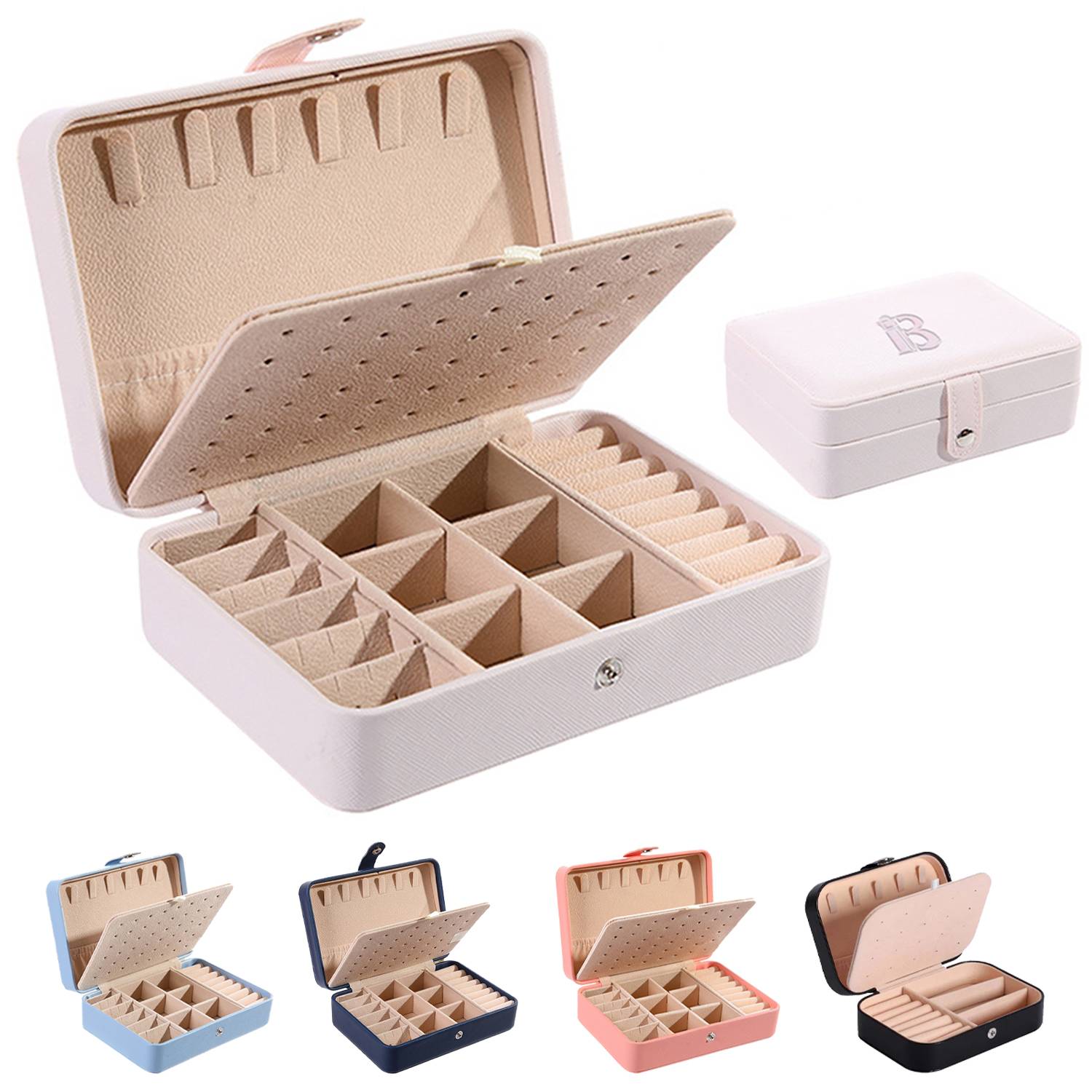 PU Leather Portable Dual-Layer Jewelry Box w/ Snap