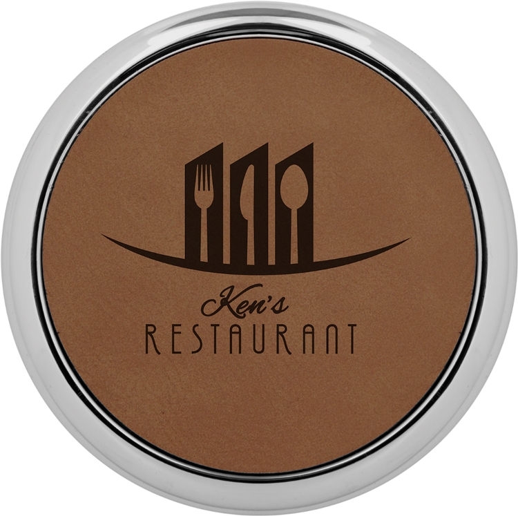Dark Brown Leatherette Individual Round Coaster 1