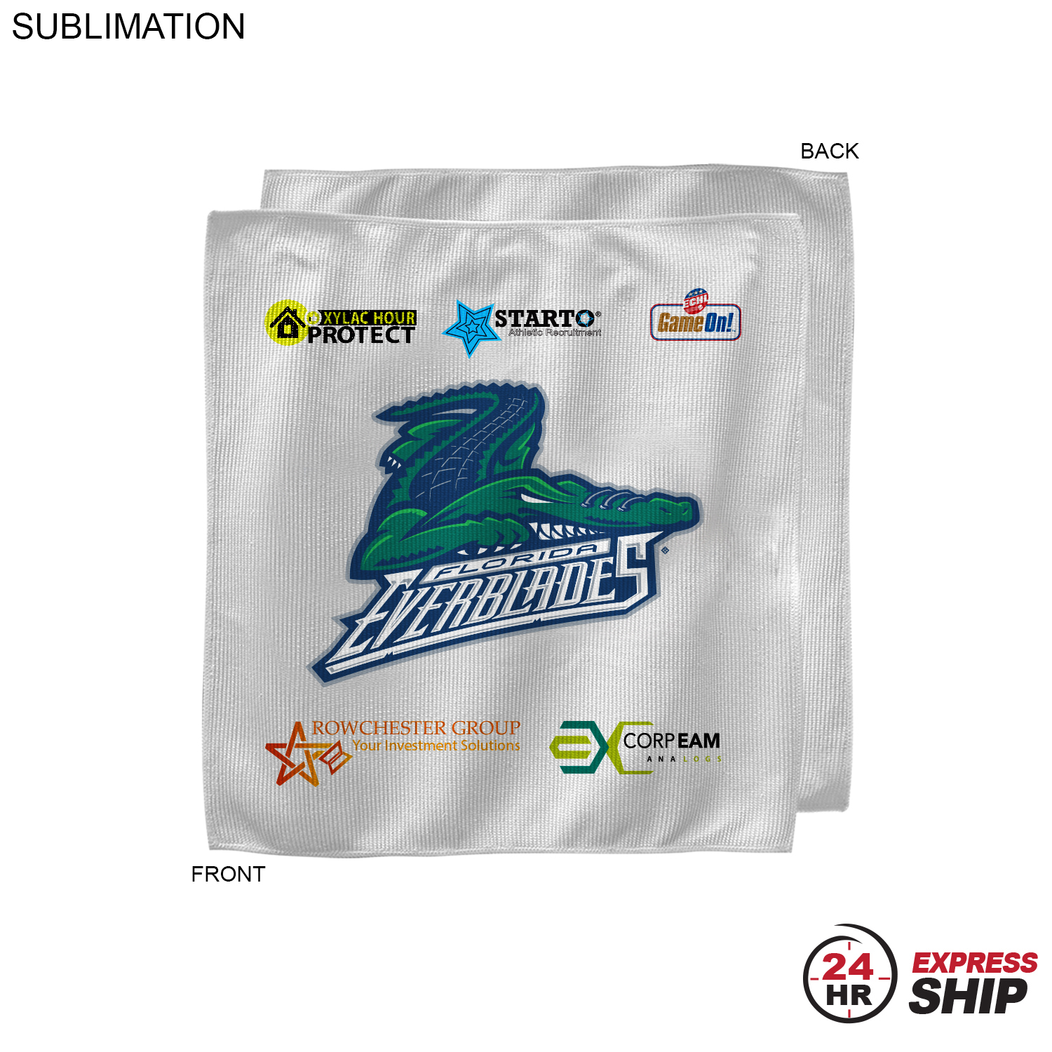 24 Hr Express - White Microfiber Dri-Lite Terry Sponsorship Rally Towel, 15x15, Sublimated 2